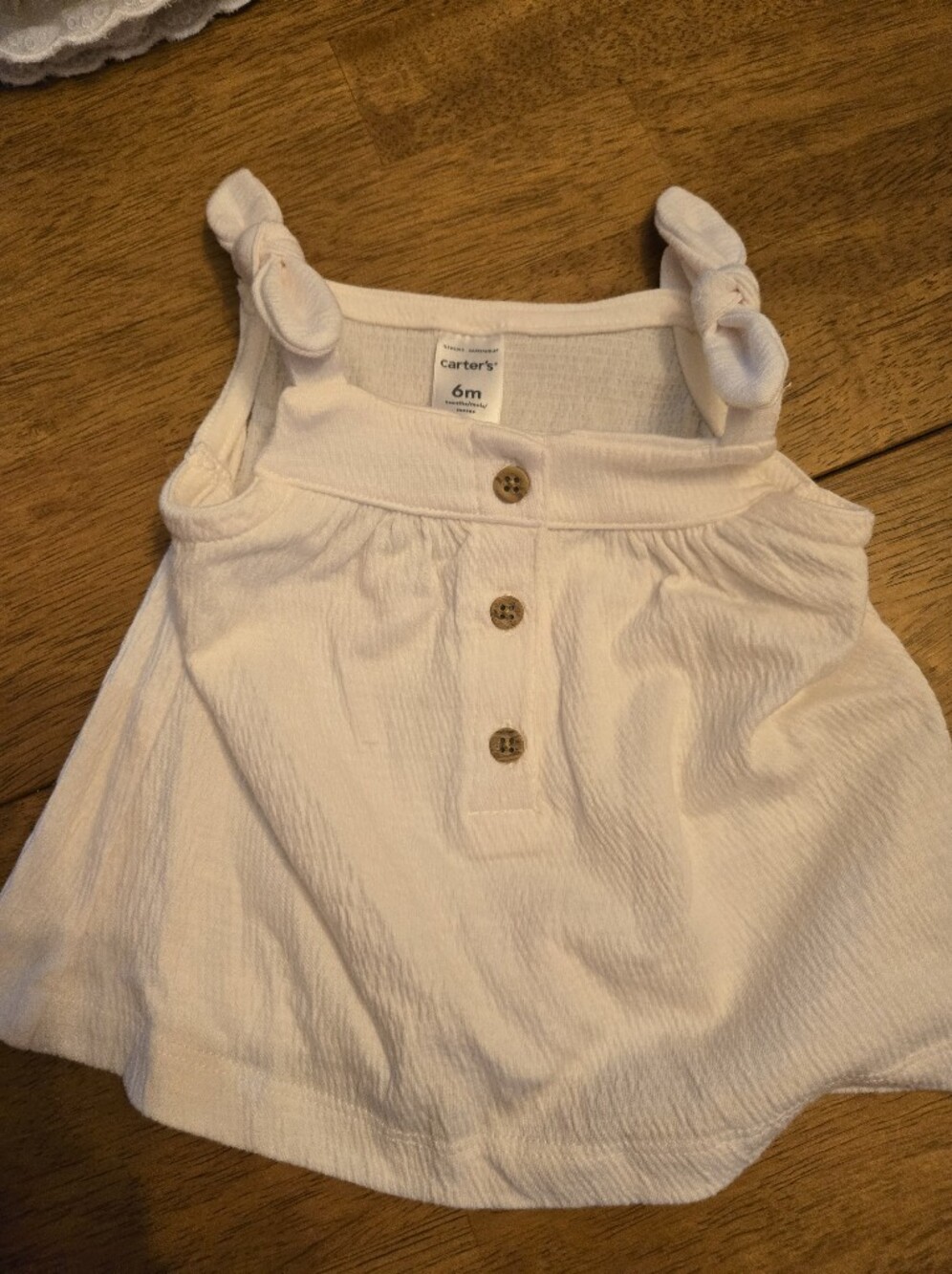 Carter's White Knotted Strap Tank Top with Front Buttons